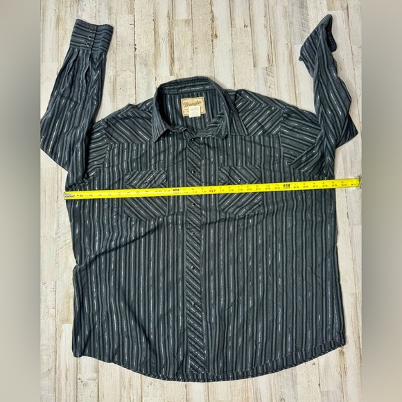 Wrangler Western Fashion Shirt Mens 2XL Black w/Metallic Stripes Pearl Snap - Picture 5 of 13